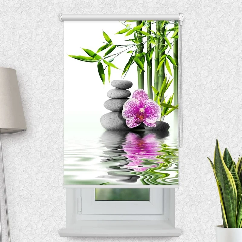 Motivrollo 'Bambus Orchidee Zen Stones' | Bis B 430 x H 440 cm
