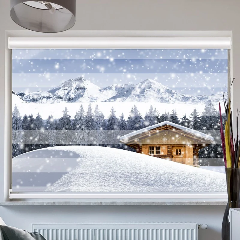 Doppelrollo mit Kassette "Schneehuette Winter"