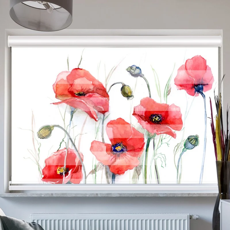 Doppelrollo mit Kassette "Mohnblumen Gemaelde"