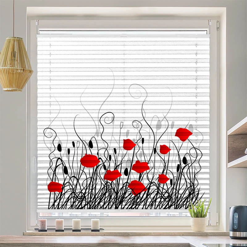 Wabenplissee Motiv "Mohnblumen Grafik"