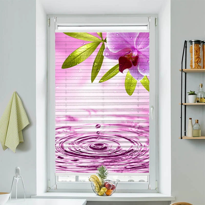 Wabenplissee Motiv "Pinke Orchidee mit Wassertropfen"