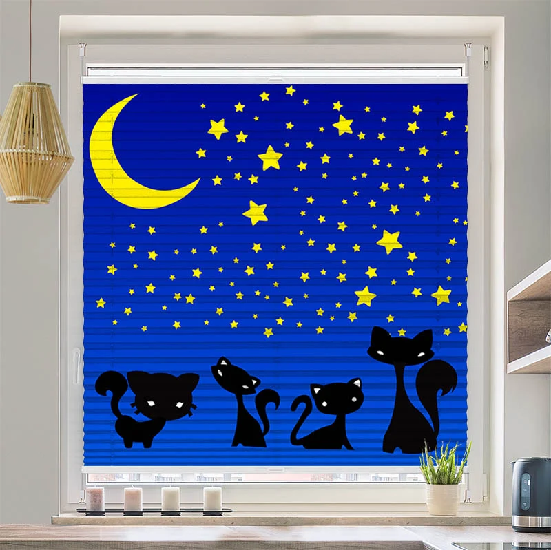 Wabenplissee Motiv "Katzen Unter dem Sternenhimmel"