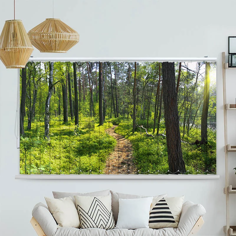 Lamellenvorhang Motiv "Wald Sonnenstrahlen Panorama"