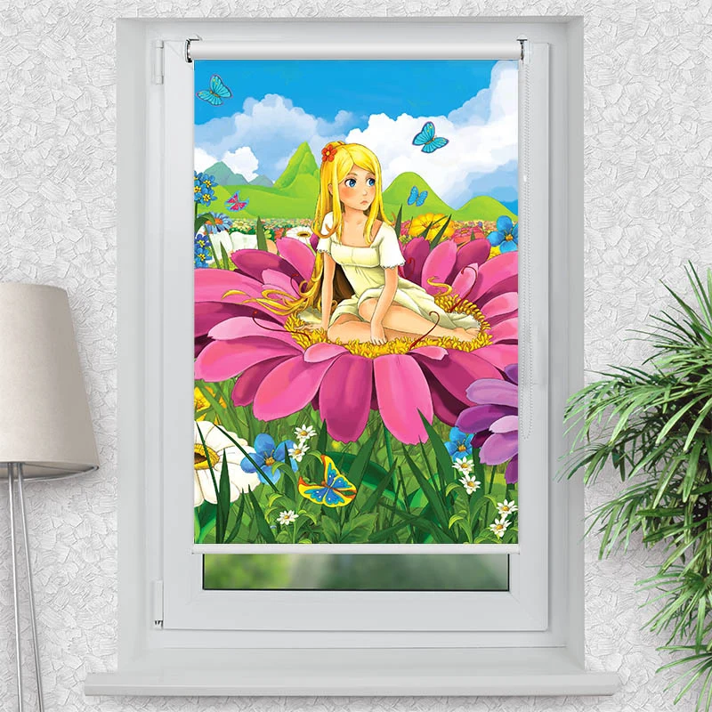 Klemmfix Rollo "Mädchen auf Einer Blume" | Motiv-Klemmrollo