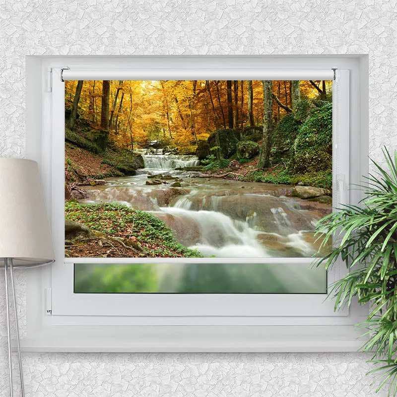 Klemmfix Rollo "Herbstwald mit Fluss" | Motiv-Klemmrollo