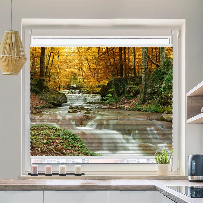 Plissee Motiv "Herbstwald mit Fluss"
