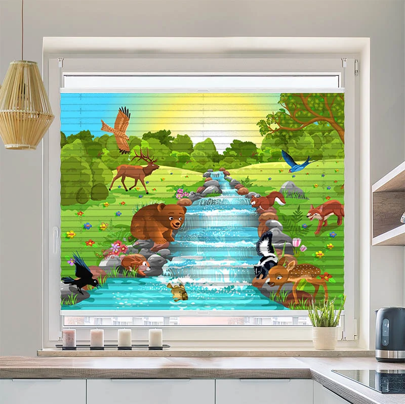 Wabenplissee Motiv "Tiere am Fluss"