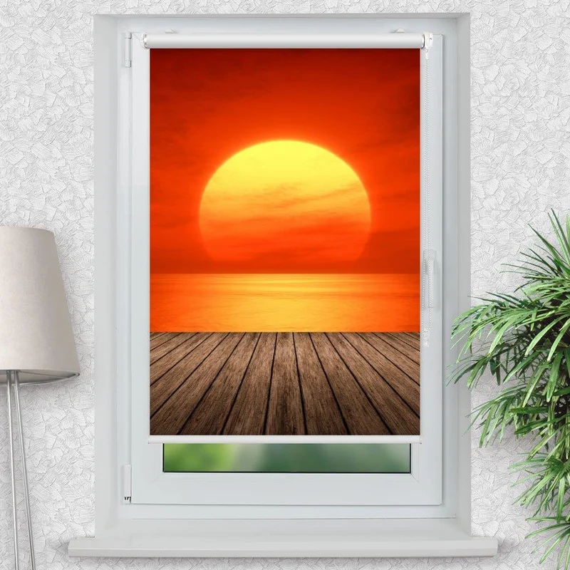 Klemmfix Rollo "Sonnenuntergang Meer Steg" | Motiv-Klemmrollo