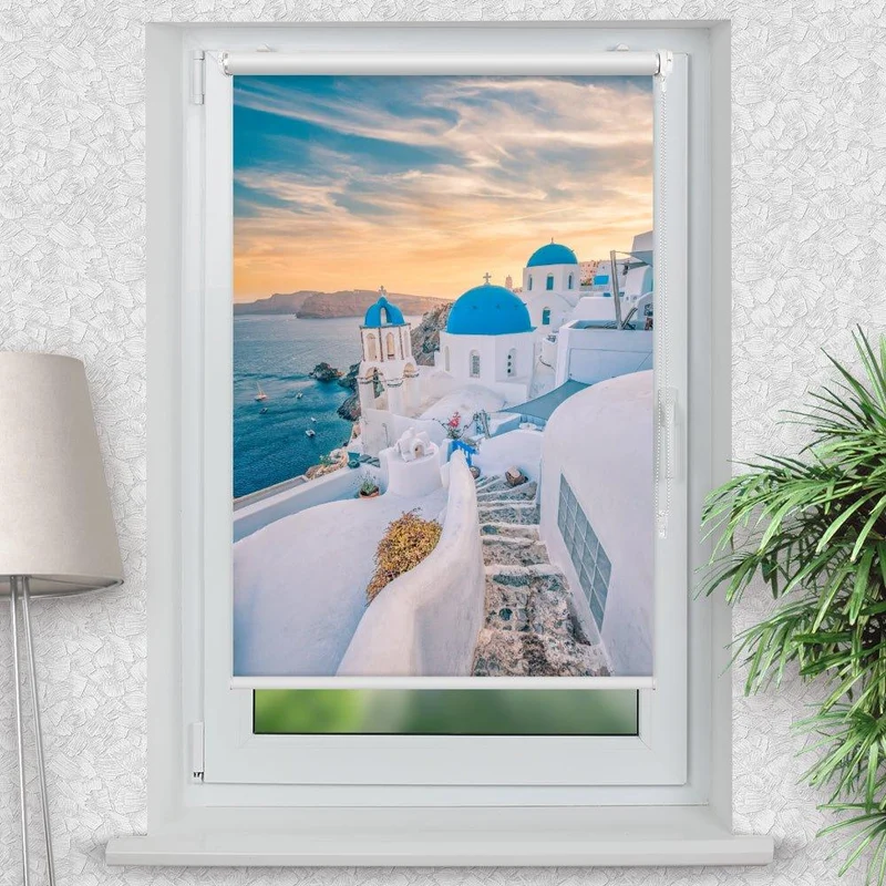 Klemmfix Rollo "Santorini Meer" | Motiv-Klemmrollo