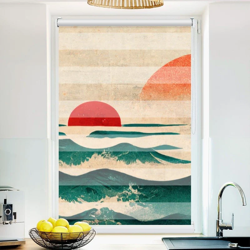Klemmfix Doppelrollo "Asiatisch Sonnenuntergang Meer" | Klemm Doppelrollo