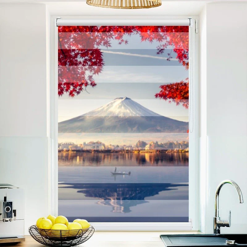 Klemmfix Doppelrollo "Fujiyama Japan Herbst" | Klemm Doppelrollo