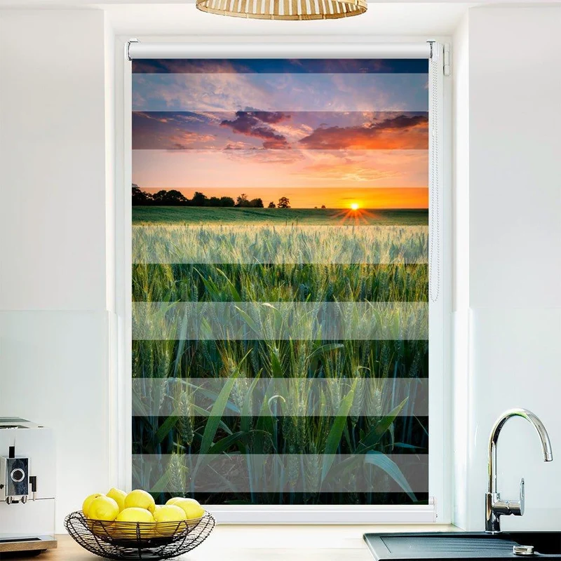 Klemmfix Doppelrollo "Feld Sonnenuntergang" | Klemm Doppelrollo