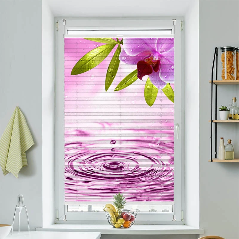Plissee Motiv "Pinke Orchidee mit Wassertropfen"