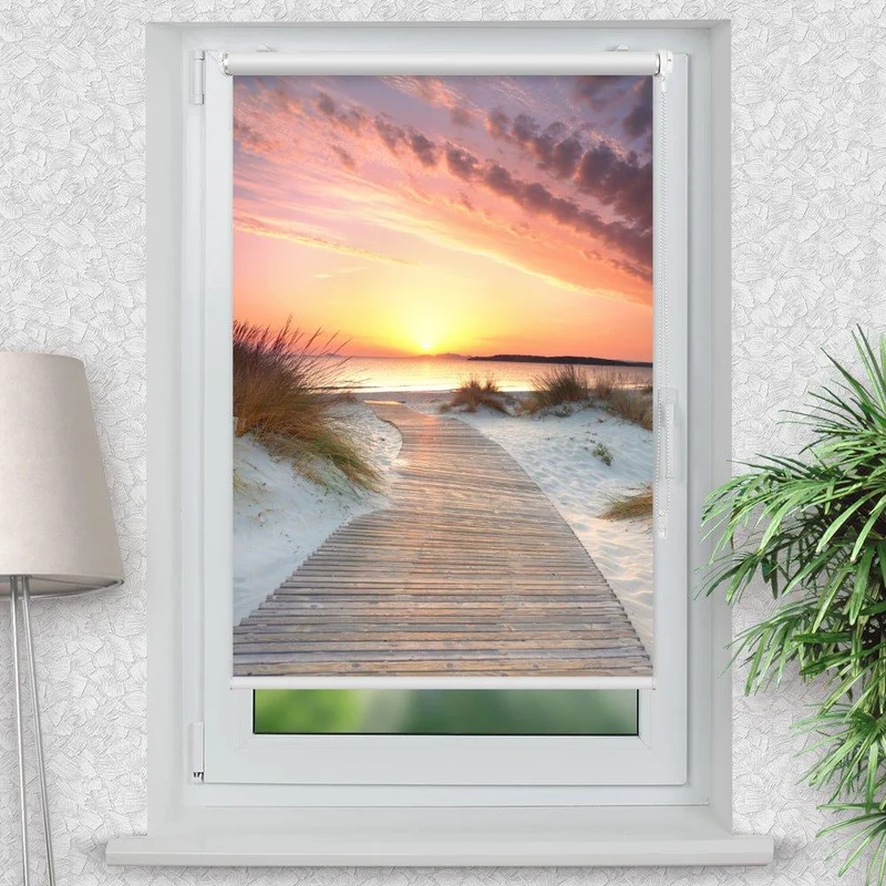 Klemmfix Rollo "Steg Strand Meer" | Motiv-Klemmrollo
