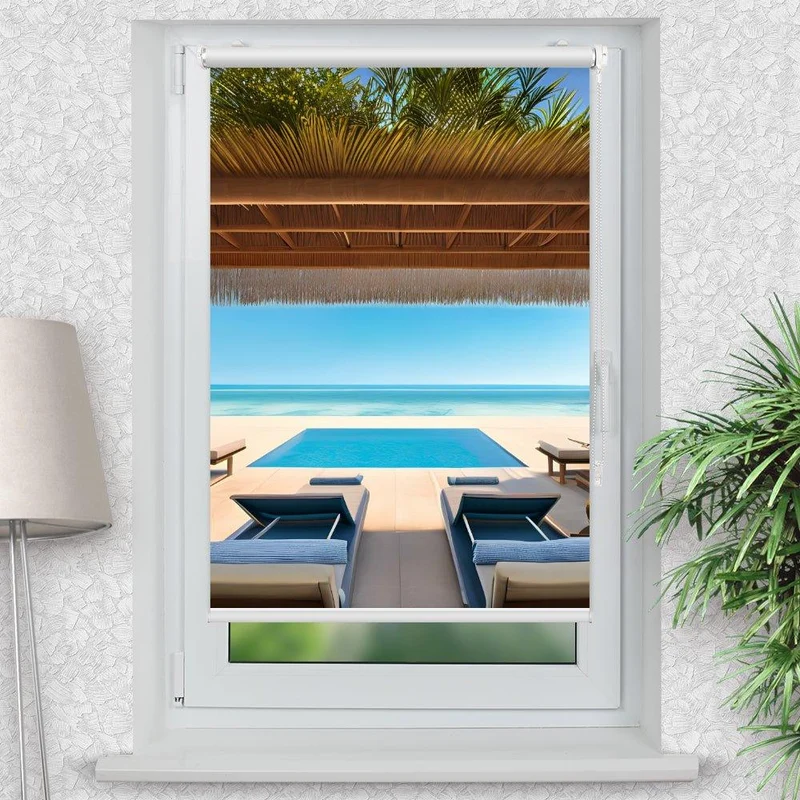 Klemmfix Rollo "Küste Pool" | Motiv-Klemmrollo