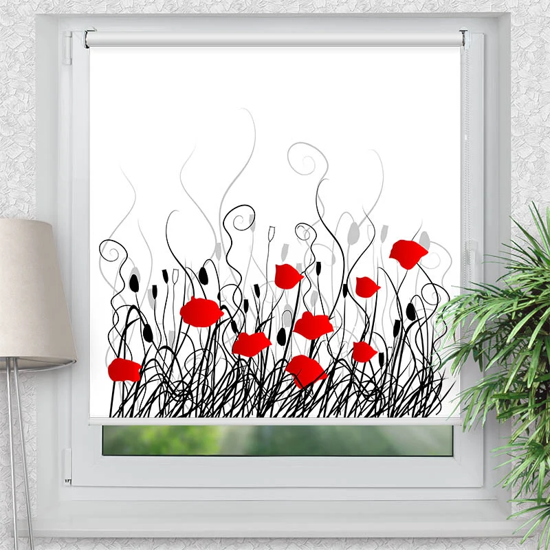 Klemmfix Rollo "Mohnblumen Grafik" | Motiv-Klemmrollo