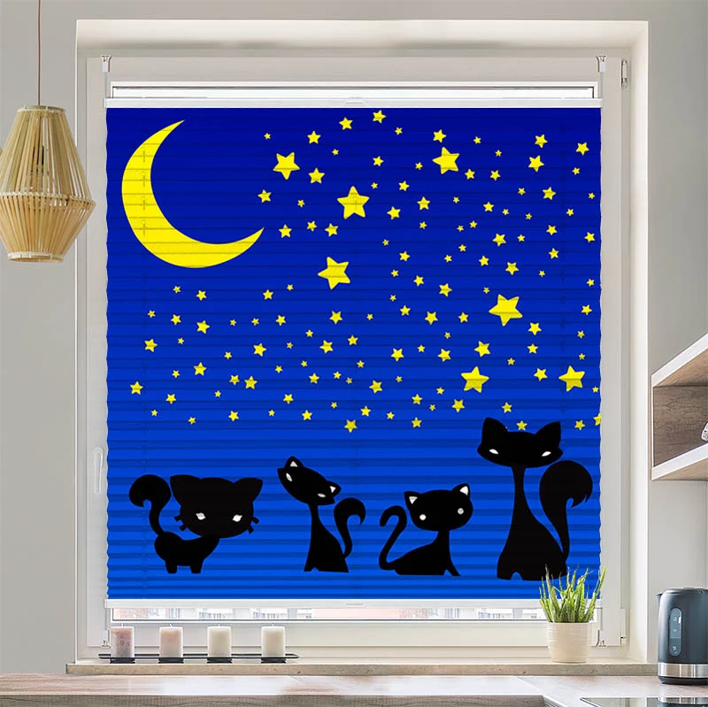 Plissee Motiv "Katzen Unter dem Sternenhimmel"