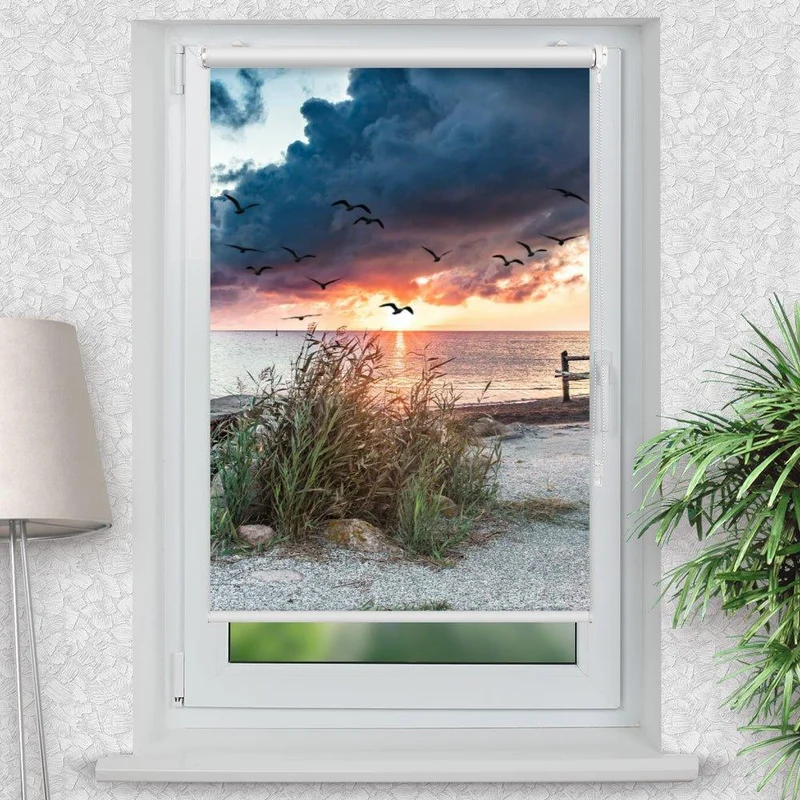 Klemmfix Rollo "Sonnenuntergang Küste" | Motiv-Klemmrollo