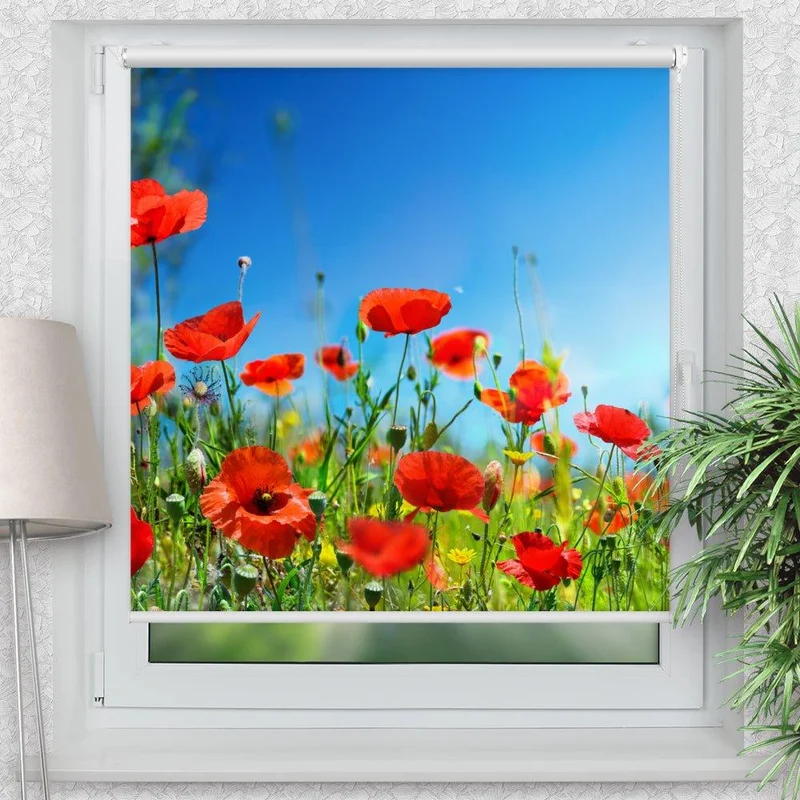 Klemmfix Rollo "Mohnfeld Blumenwiese" | Motiv-Klemmrollo