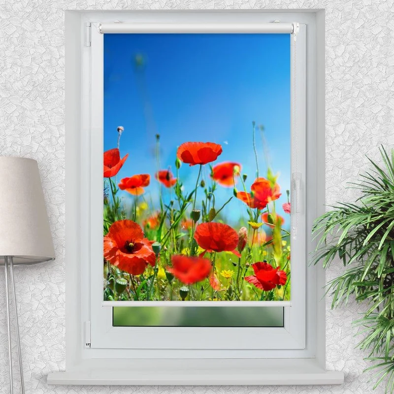 Klemmfix Rollo "Mohnfeld Blumenwiese" | Motiv-Klemmrollo