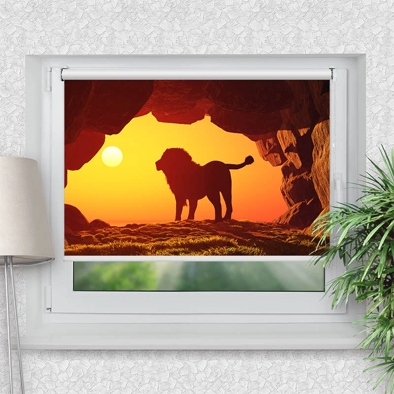 Klemmfix Rollo "Loewe Sonnenuntergang" | Motiv-Klemmrollo