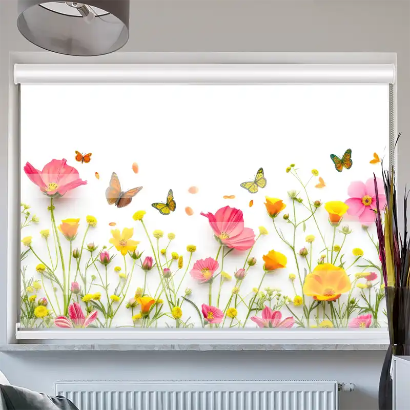 Doppelrollo mit Kassette "Blumen im Frühling mit Schmetterlingen"