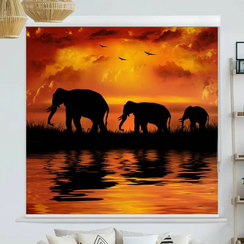 Kassettenrollo Motiv "Elefantenherde" | bis B 420 x H 420 cm