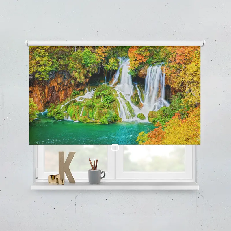 Springrollo Motiv "Wasserfall Wald Im Herbst"