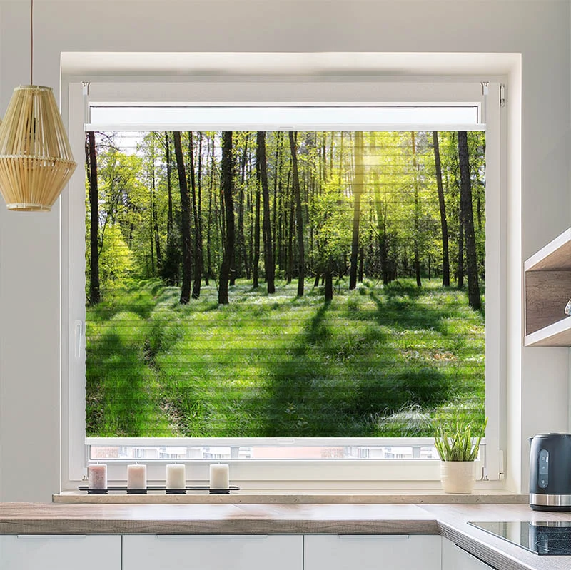 Wabenplissee Motiv "Wald Panorama"