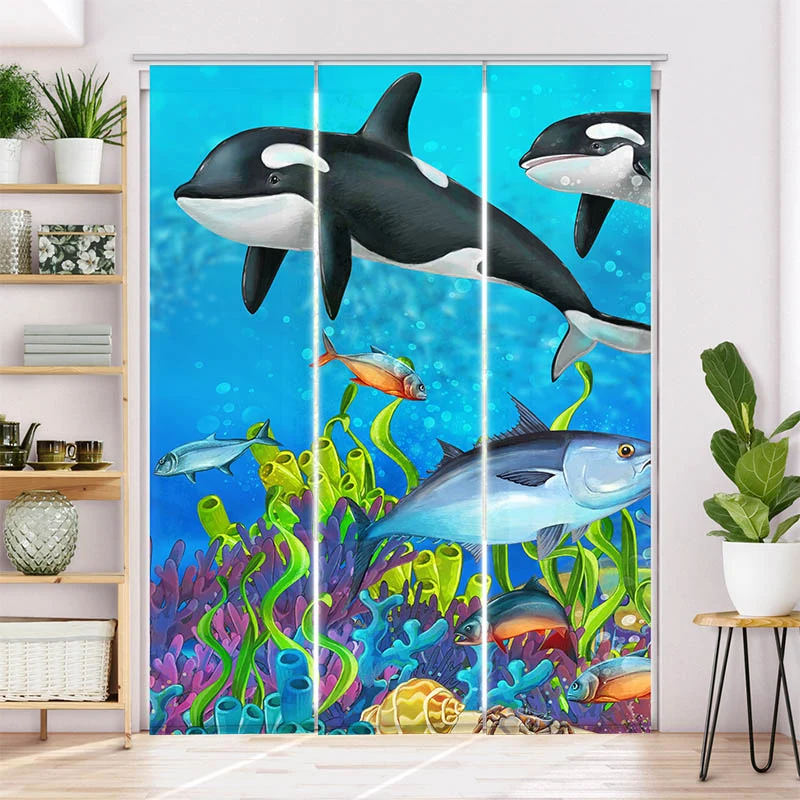 Schiebegardine Motiv "Orcas"