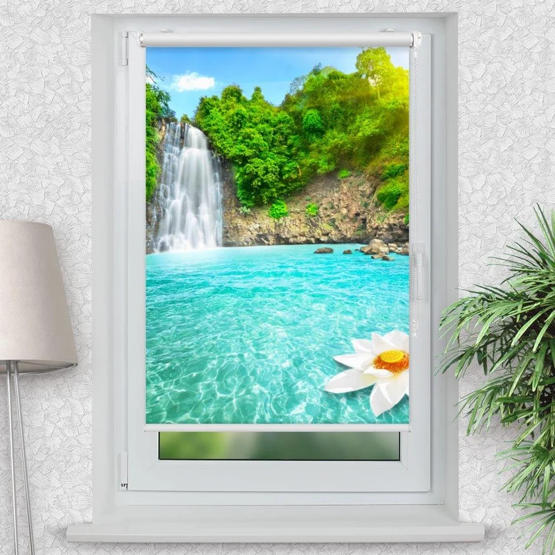 Klemmfix Rollo "Lotusblume Wasserfall" | Motiv-Klemmrollo