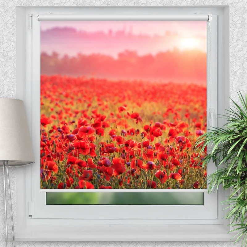 Klemmfix Rollo "Roter Mohn Sonnenaufgang" | Motiv-Klemmrollo