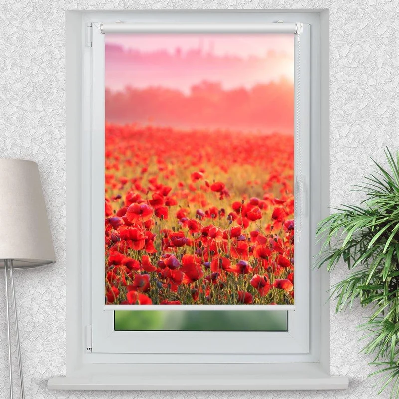 Klemmfix Rollo "Roter Mohn Sonnenaufgang" | Motiv-Klemmrollo