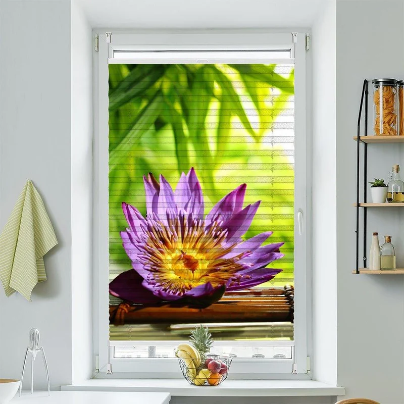 Plissee Motiv "Lotus Wasser Bambus"