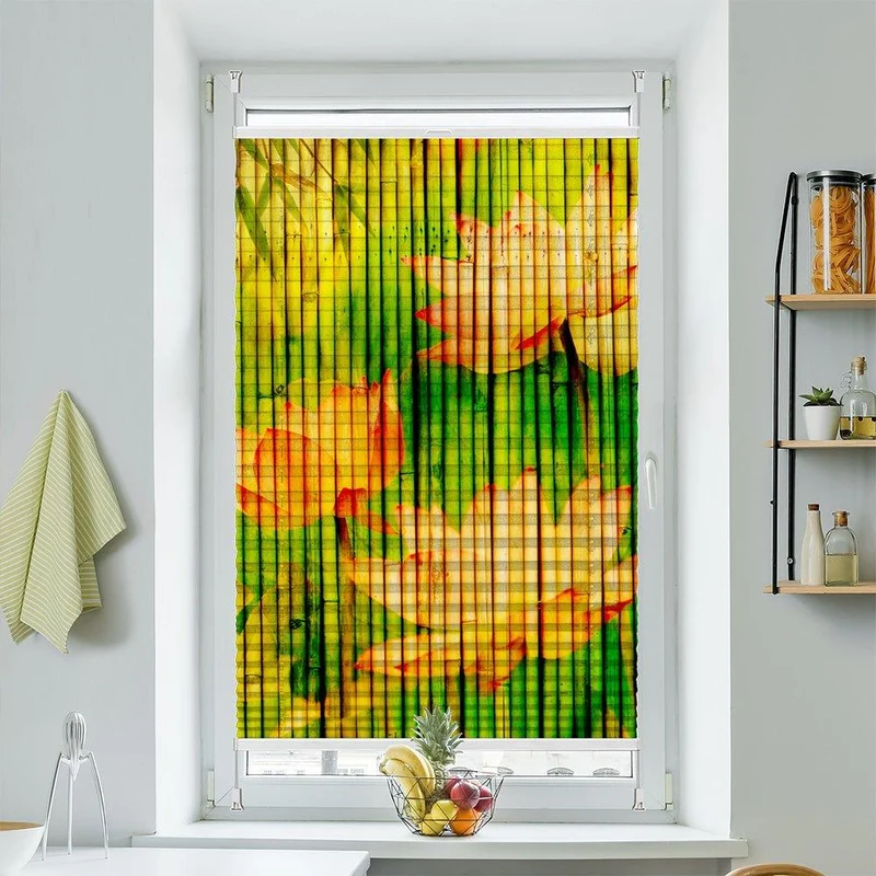 Plissee Motiv "Seerosen Auf Bambus Gemalt"