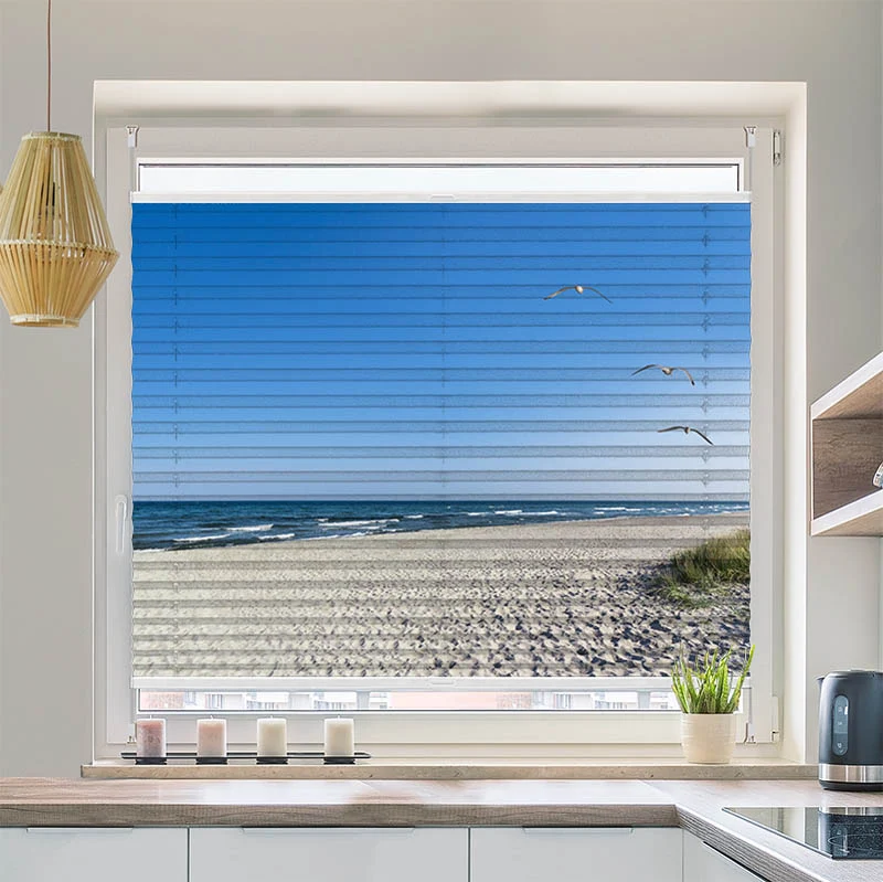 Wabenplissee Motiv "Strand mit Moewen"