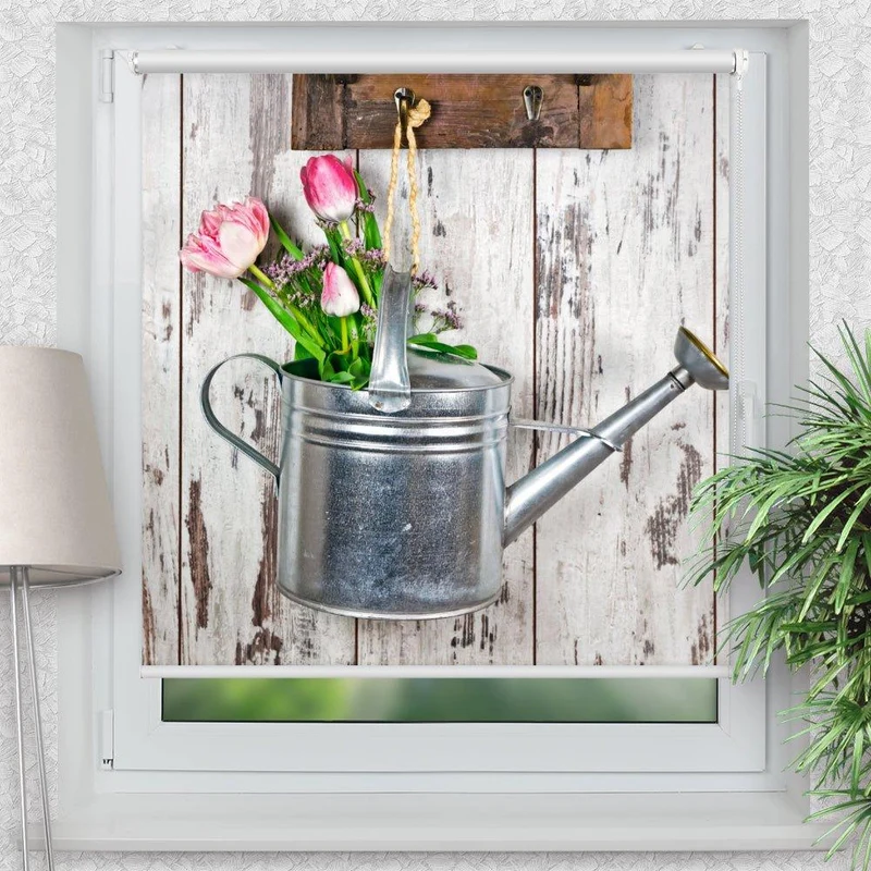 Klemmfix Rollo "Tulpen Gießkanne" | Motiv-Klemmrollo