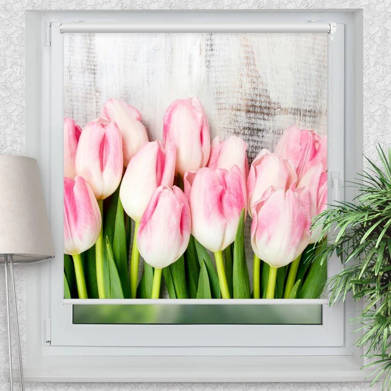 Klemmfix Rollo "Holzwand Tulpen" | Motiv-Klemmrollo
