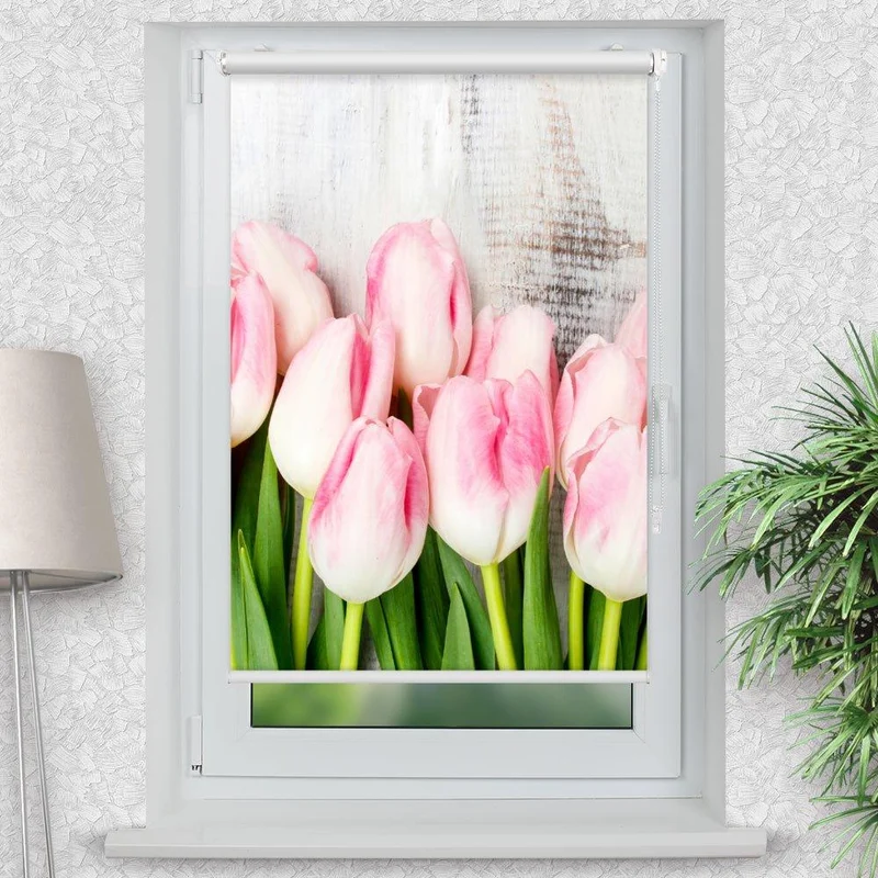 Klemmfix Rollo "Holzwand Tulpen" | Motiv-Klemmrollo