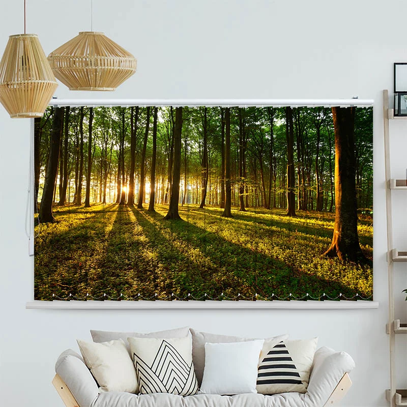 Lamellenvorhang Motiv "Sonnenstrahlen im Wald"
