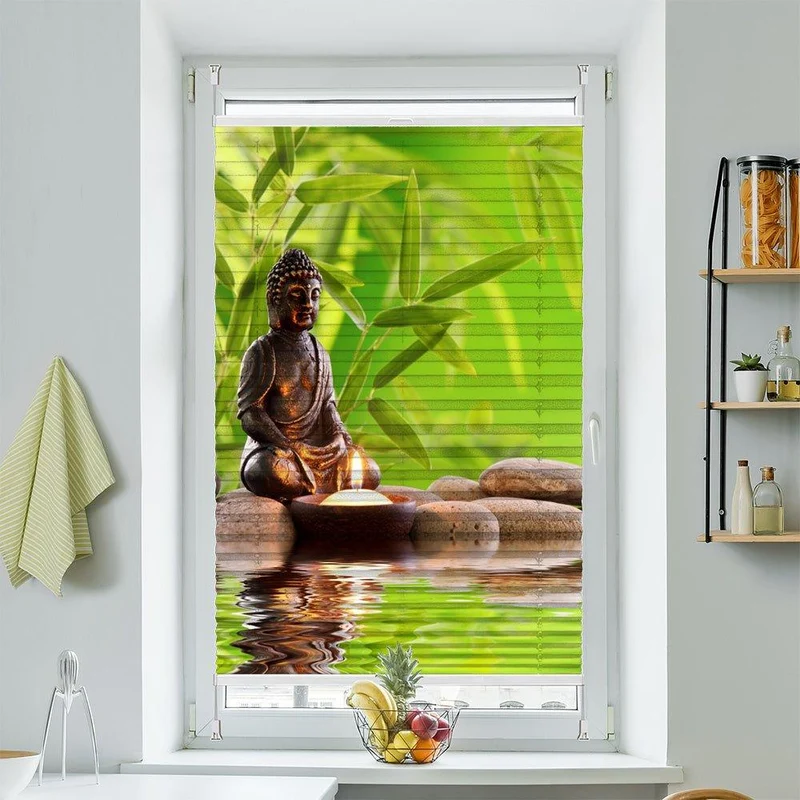 Plissee Motiv "Buddha Steine Kerze"