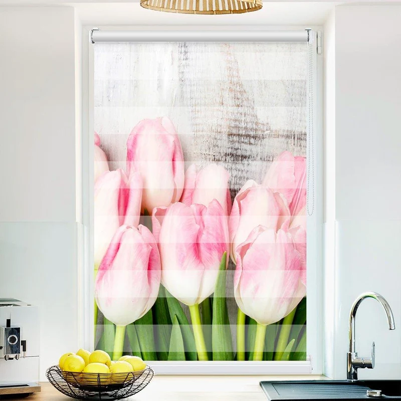 Klemmfix Doppelrollo "Holzwand Tulpen" | Klemm Doppelrollo