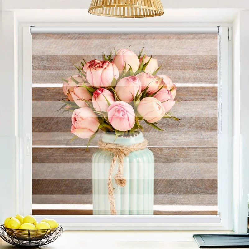 Klemmfix Doppelrollo "Tulpen Vase Holzwand" | Klemm Doppelrollo