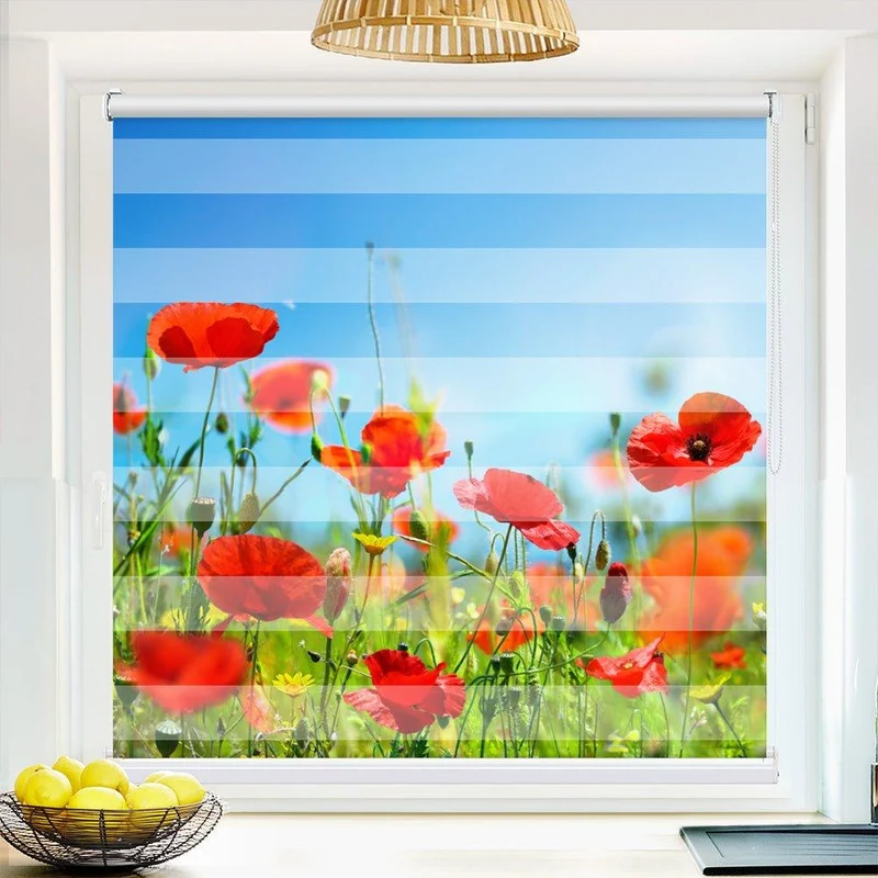 Klemmfix Doppelrollo "Mohnfeld Blumenwiese" | Klemm Doppelrollo