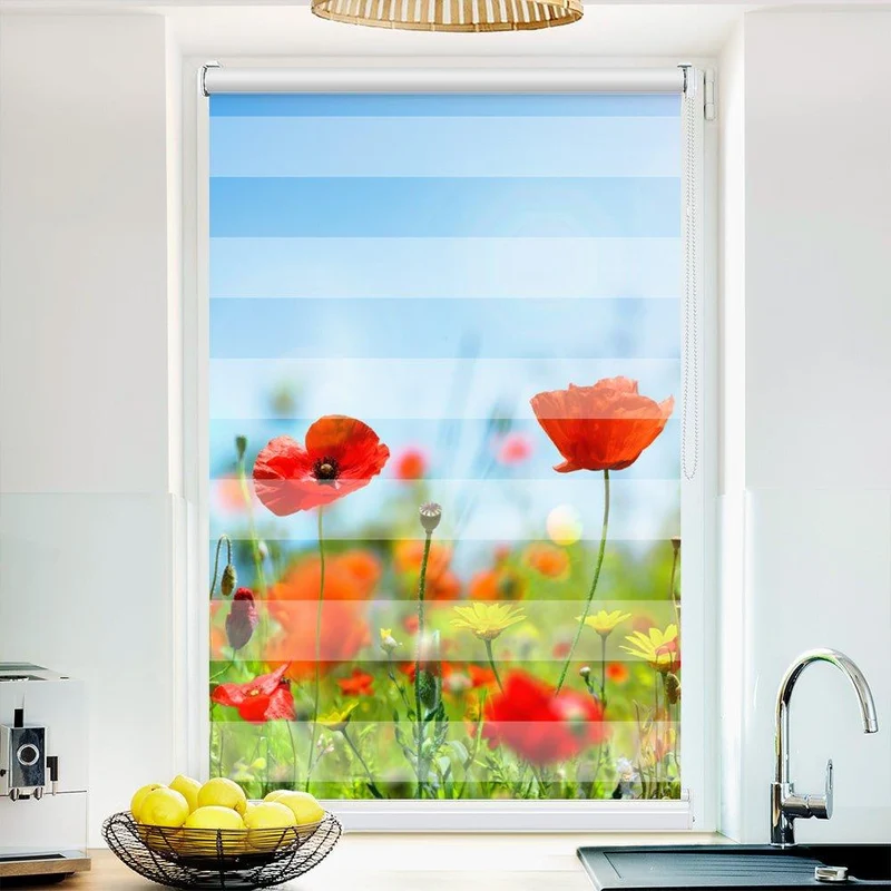 Klemmfix Doppelrollo "Mohnfeld Blumenwiese" | Klemm Doppelrollo