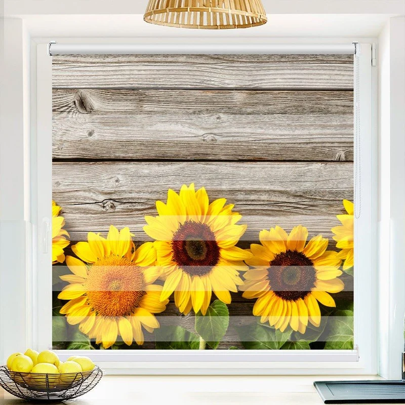 Klemmfix Doppelrollo "Sonnenblumen Holzwand" | Klemm Doppelrollo