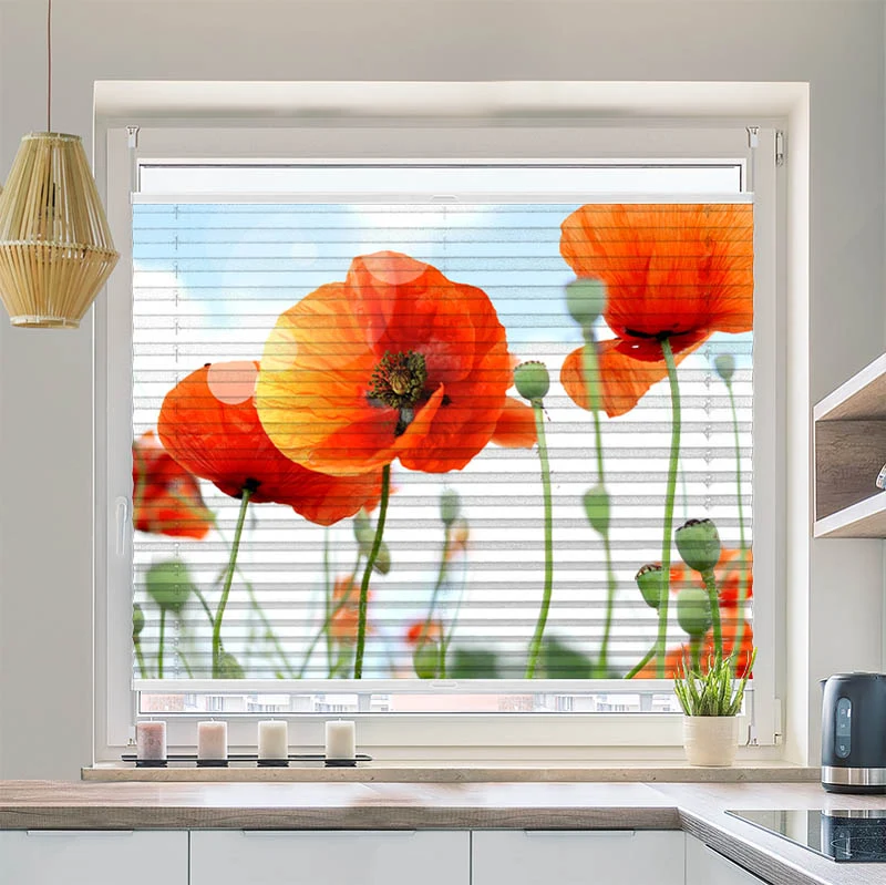 Wabenplissee Motiv "Mohnblumen Panorama"