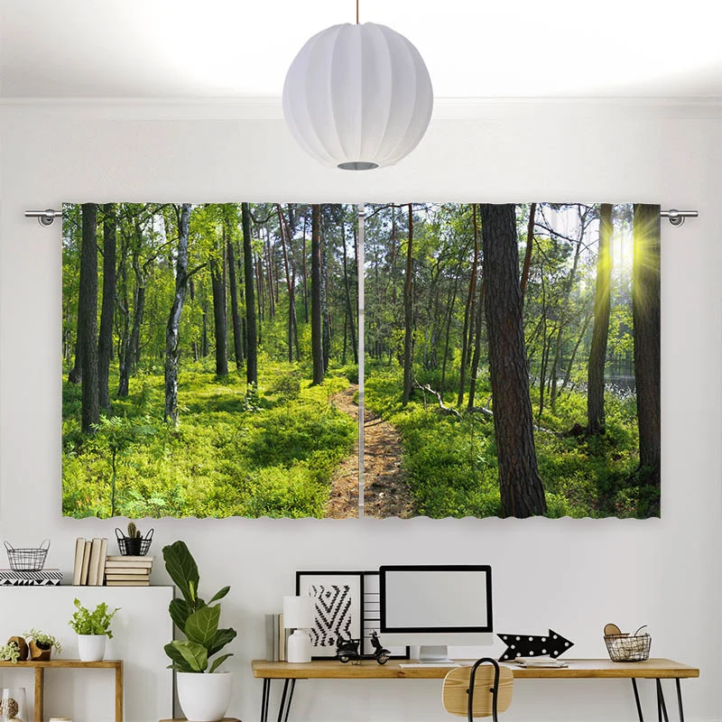 Vorhang Motiv "Wald Sonnenstrahlen Panorama"