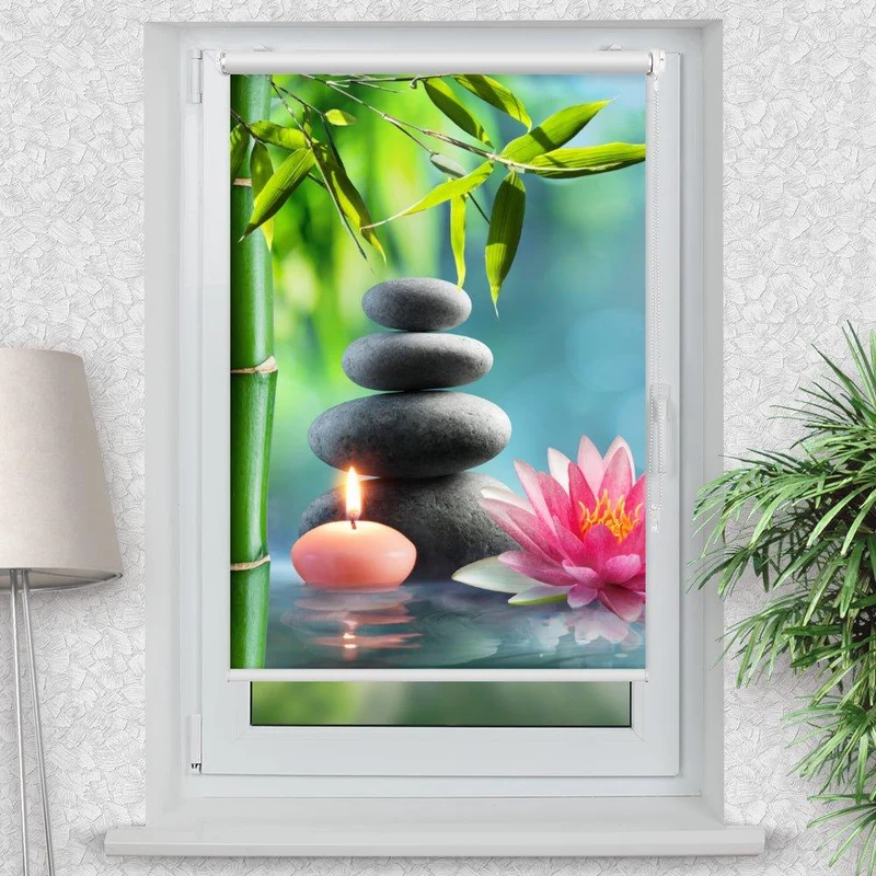 Klemmfix Rollo "Lotus Bambus Steinturm Kerze" | Motiv-Klemmrollo