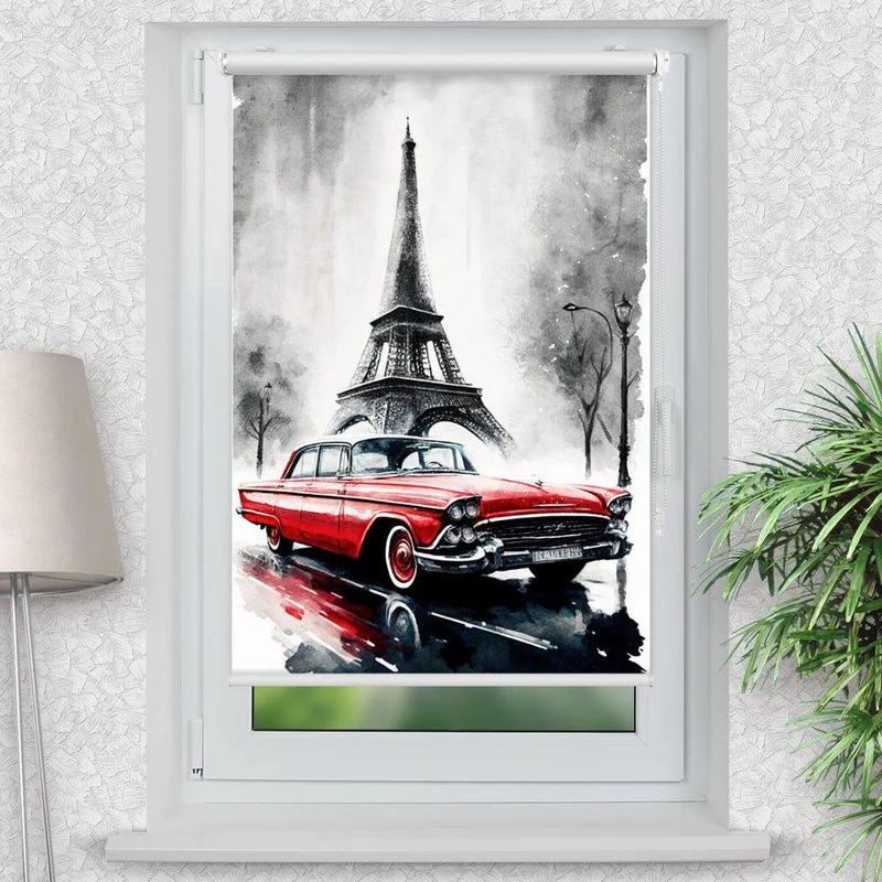 Klemmfix Rollo "Eifelturm Cadillac" | Motiv-Klemmrollo